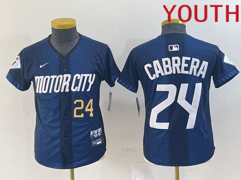 Youth Detroit Tigers #24 Cabrera Blue City Edition Nike 2024 MLB Jersey style 3->new york yankees->MLB Jersey
